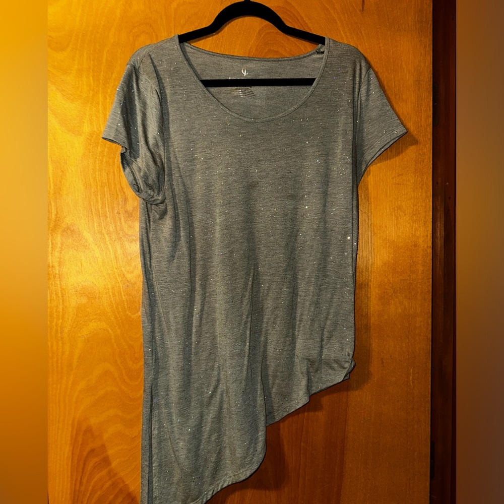 Juicy Couture Asymmetrical Hem Glitter Sparkle T Shirt Purple Womens XL